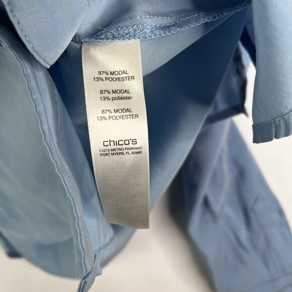 CHICOS Baby Blue Long Sleeve Blouse Sz 1 Women Sz M/8 Light Weight Career Work - Picture 6 of 10